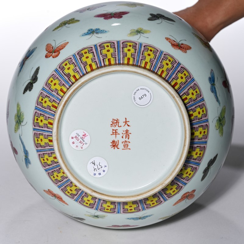 清宣统 粉彩百蝶纹玉堂春瓶 - 图6
