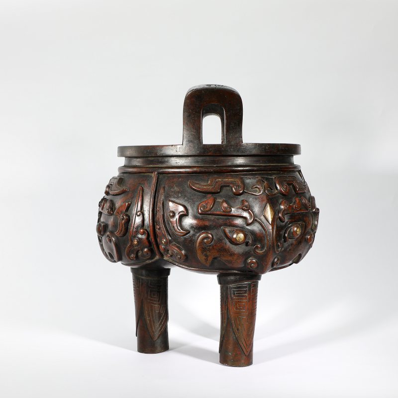 明 铜错金银兽面纹鬲式炉 - 图2