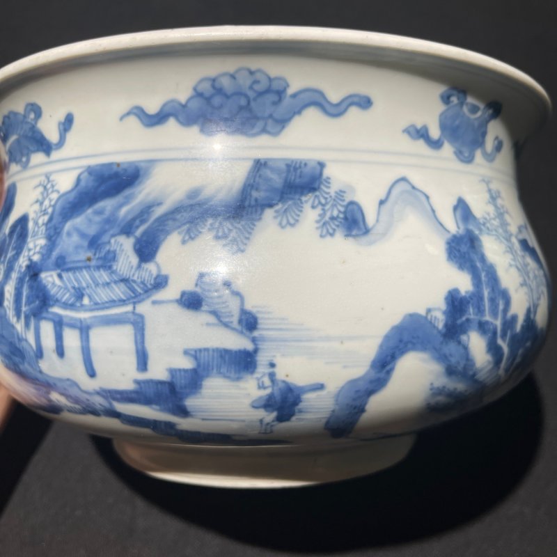 清康熙 青花山水纹香炉 - 图3