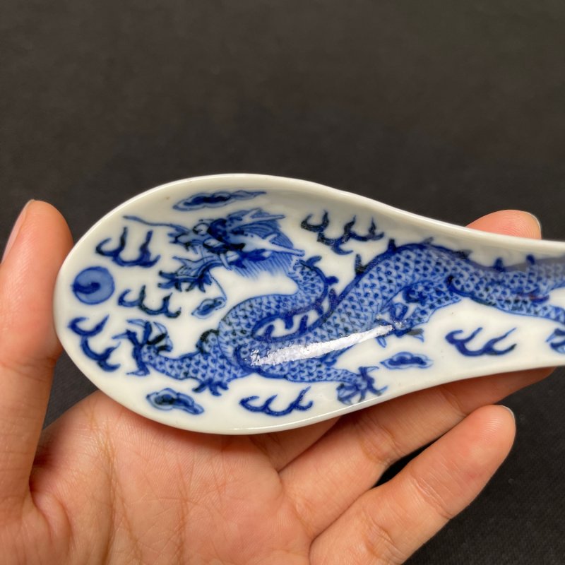 清光绪 青花龙纹匙一对 - 图3