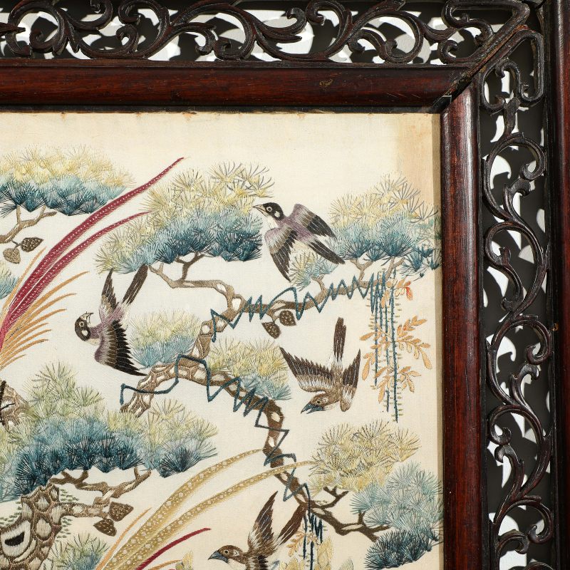清光绪 粤绣花开富贵挂屏 - 图5