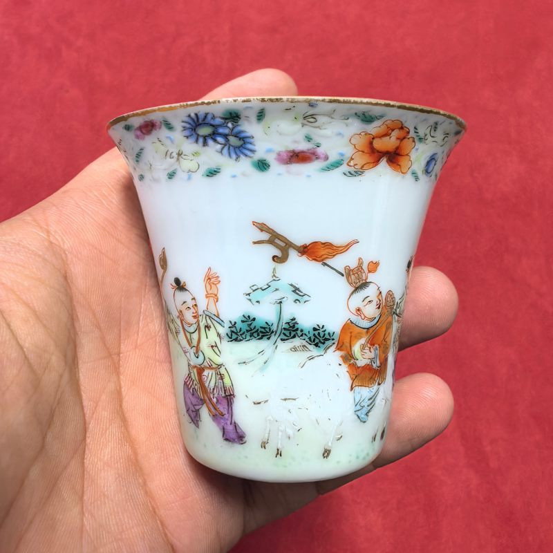 民国 粉彩五子夺魁牛角杯 - 图8