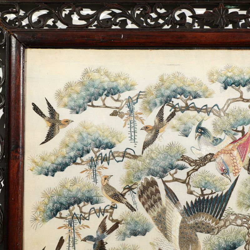 清光绪 粤绣花开富贵挂屏 - 图6