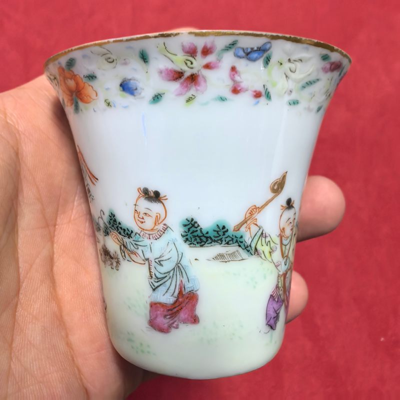 民国 粉彩五子夺魁牛角杯 - 图9