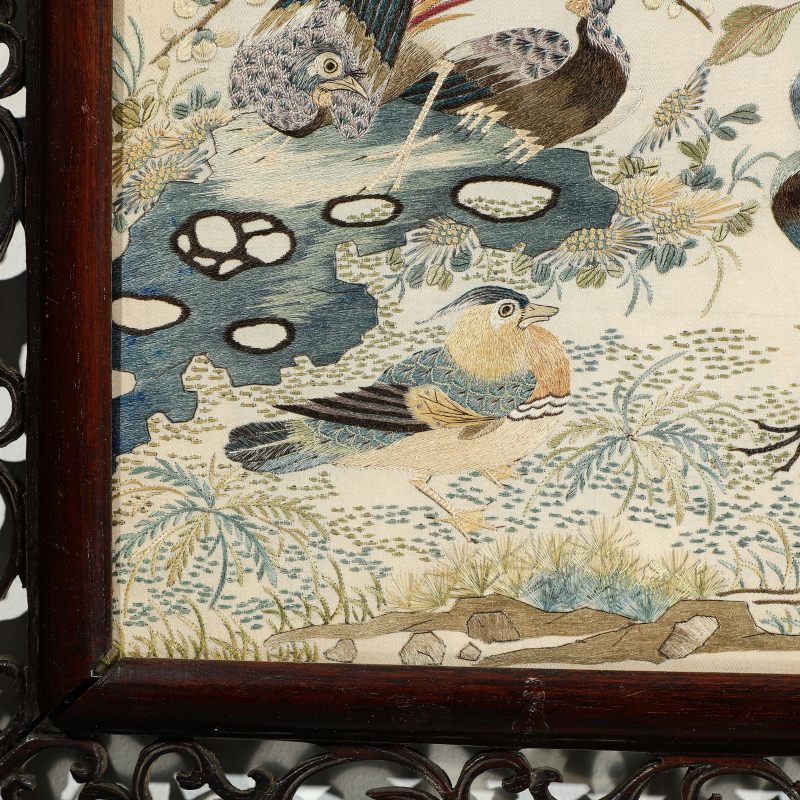 清光绪 粤绣花开富贵挂屏 - 图7