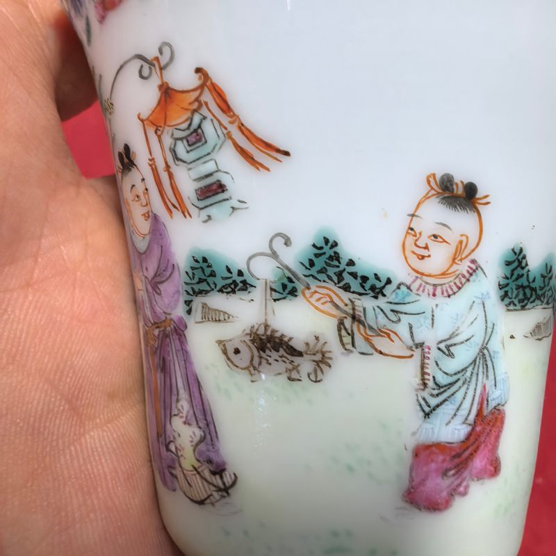 民国 粉彩五子夺魁牛角杯 - 图10