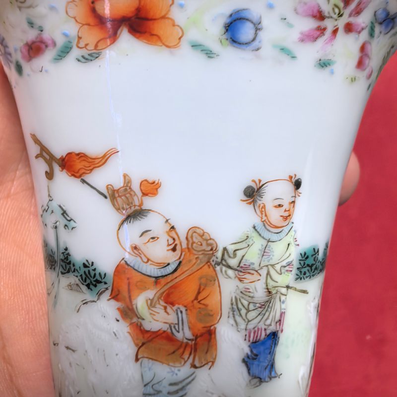 民国 粉彩五子夺魁牛角杯 - 图11