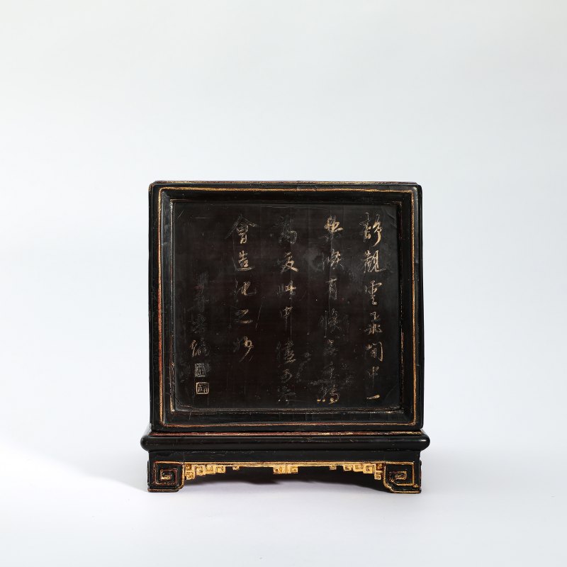 清 黑漆描金诗文携琴访友图印箱 - 图2
