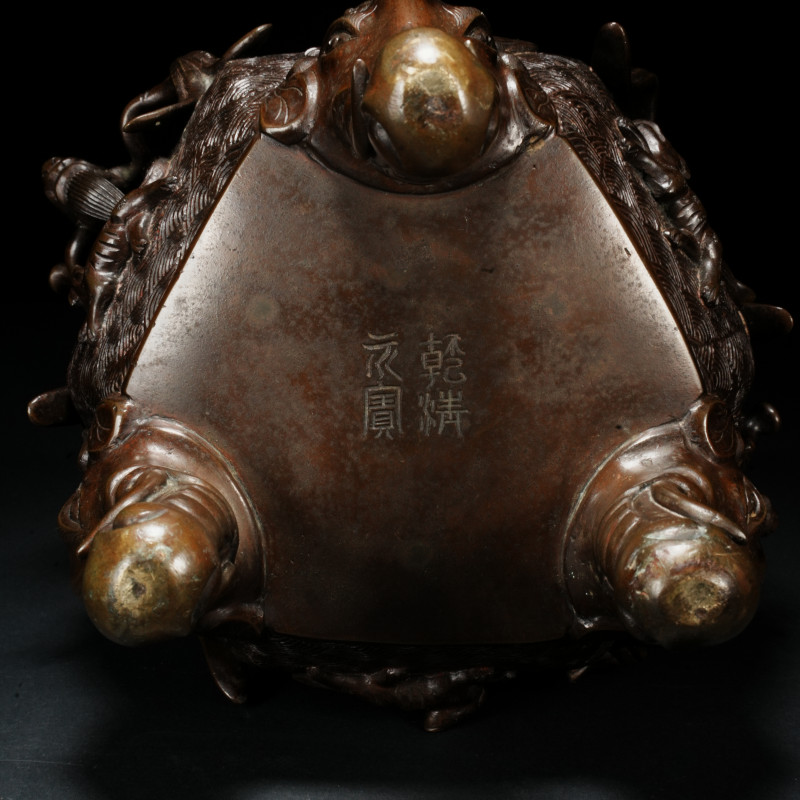 清早期 铜寿星骑鹿镂空盘龙耳象足熏炉 - 图7