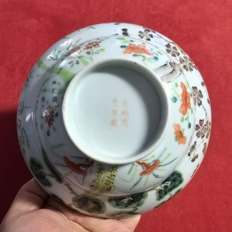 清晚期 粉彩岁寒三友图折腰碗 - 图10