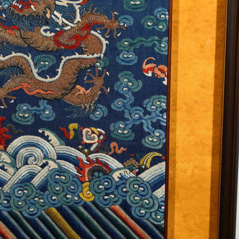 清 彩绣龙纹饰片一对 - 图10