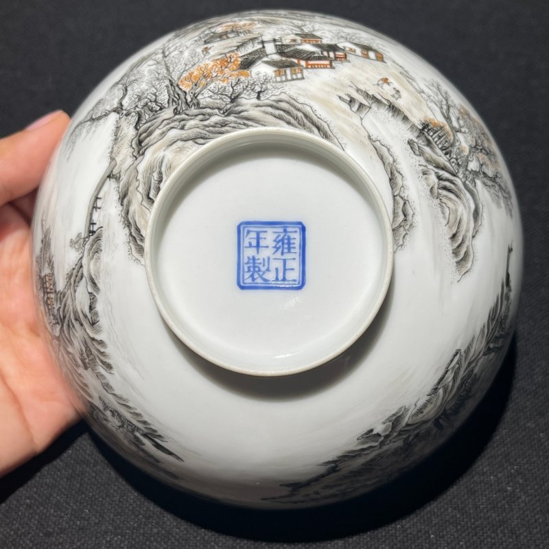 民国 墨彩山水人物故事图碗 - 图7
