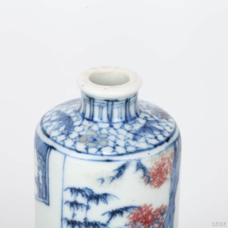 清中期青花釉里红庭院故事人物纹鼻烟壶-多宝古瓷宝典