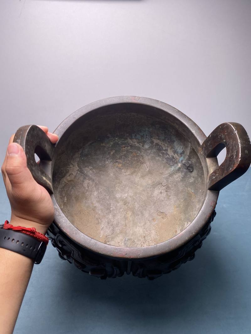 明 铜错金银兽面纹鬲式炉 - 图13