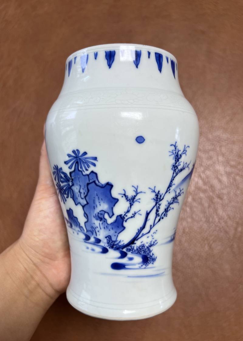 明崇祯 青花折桂图莲子罐 - 图8