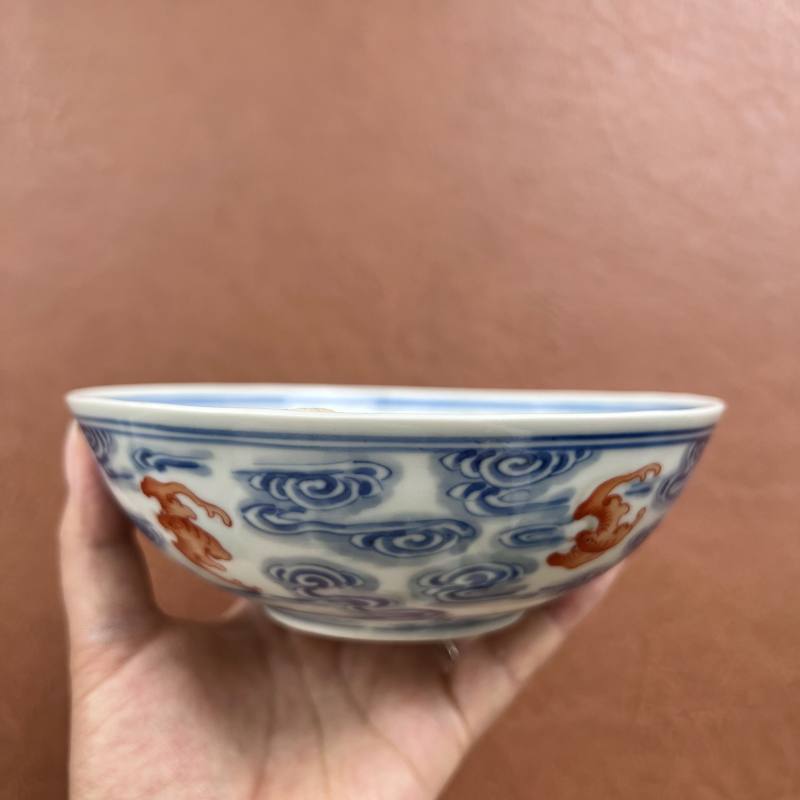 清光绪 “清华珍品”款青花矾红洪福齐天纹碗 - 图14