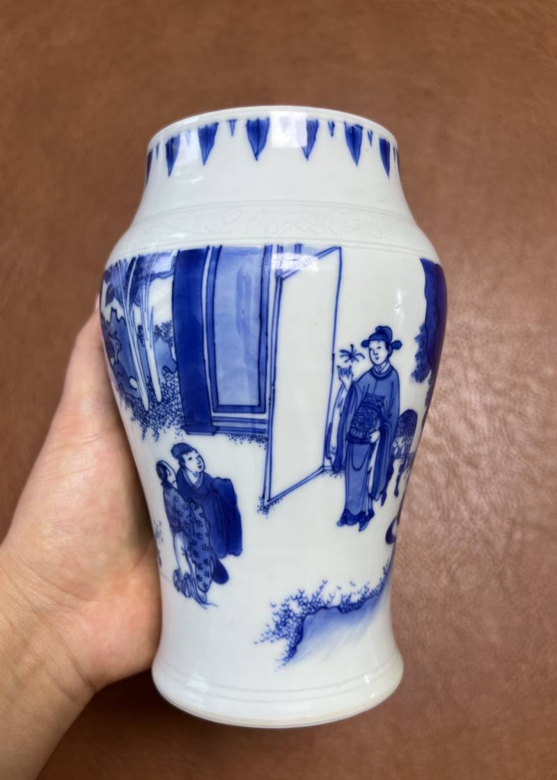 明崇祯 青花折桂图莲子罐 - 图9