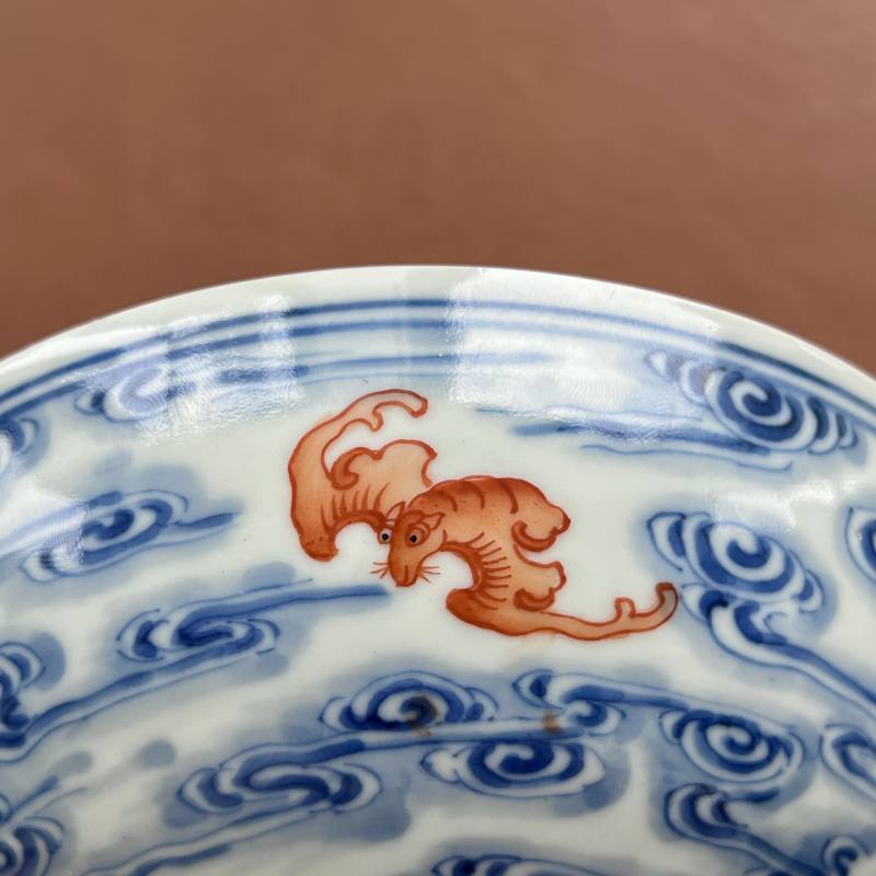 清光绪 “清华珍品”款青花矾红洪福齐天纹碗 - 图10