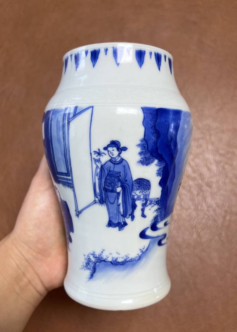 明崇祯 青花折桂图莲子罐 - 图5