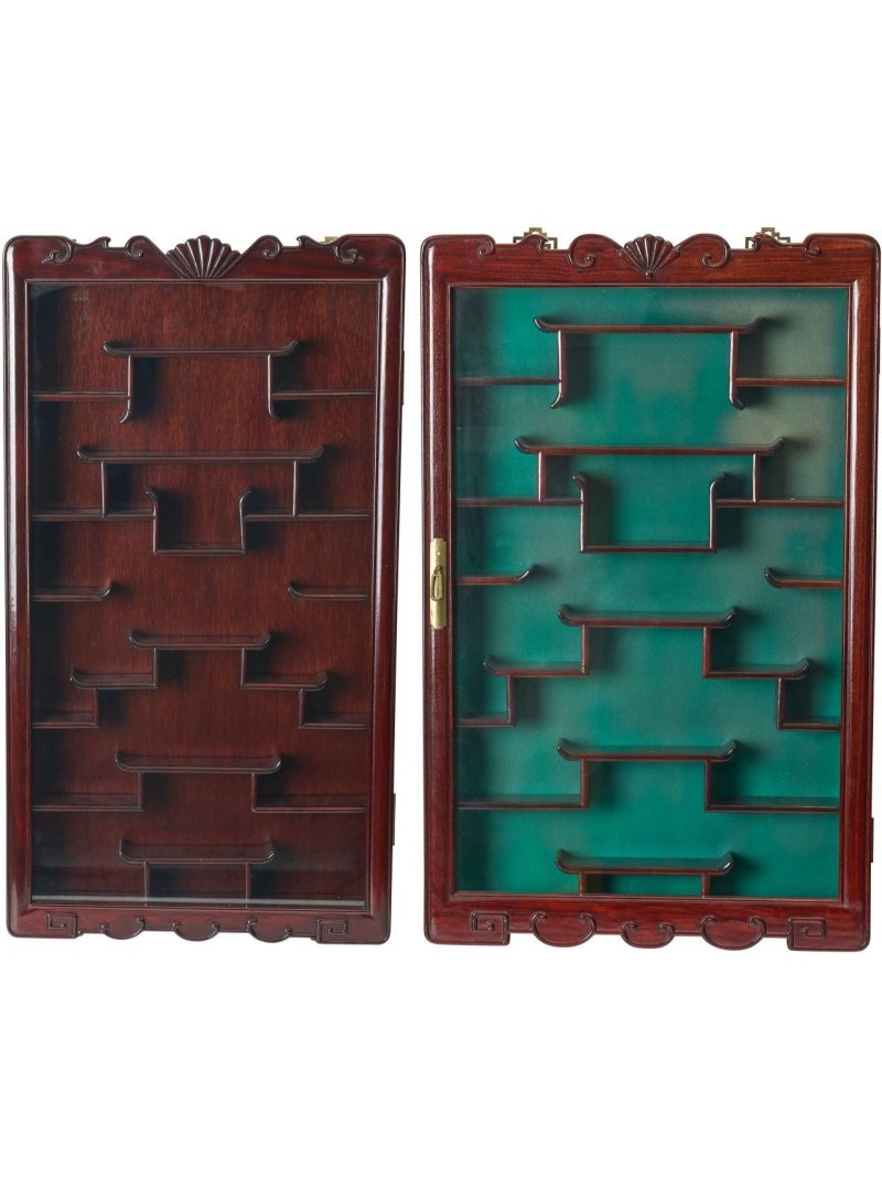TWO ROSEWOOD AND MIXED WOOD DISPLAY CABINETS