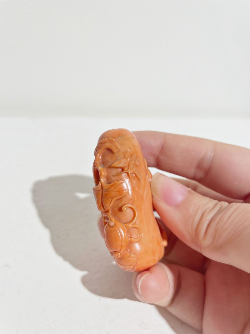 十九世紀 珊瑚鳴蟬瓜葉紋鼻煙壺 鳴蟬隨白芯點睛 | A CORAL 'CICADA AND MELON' SNUFF BOTTLE - 图5