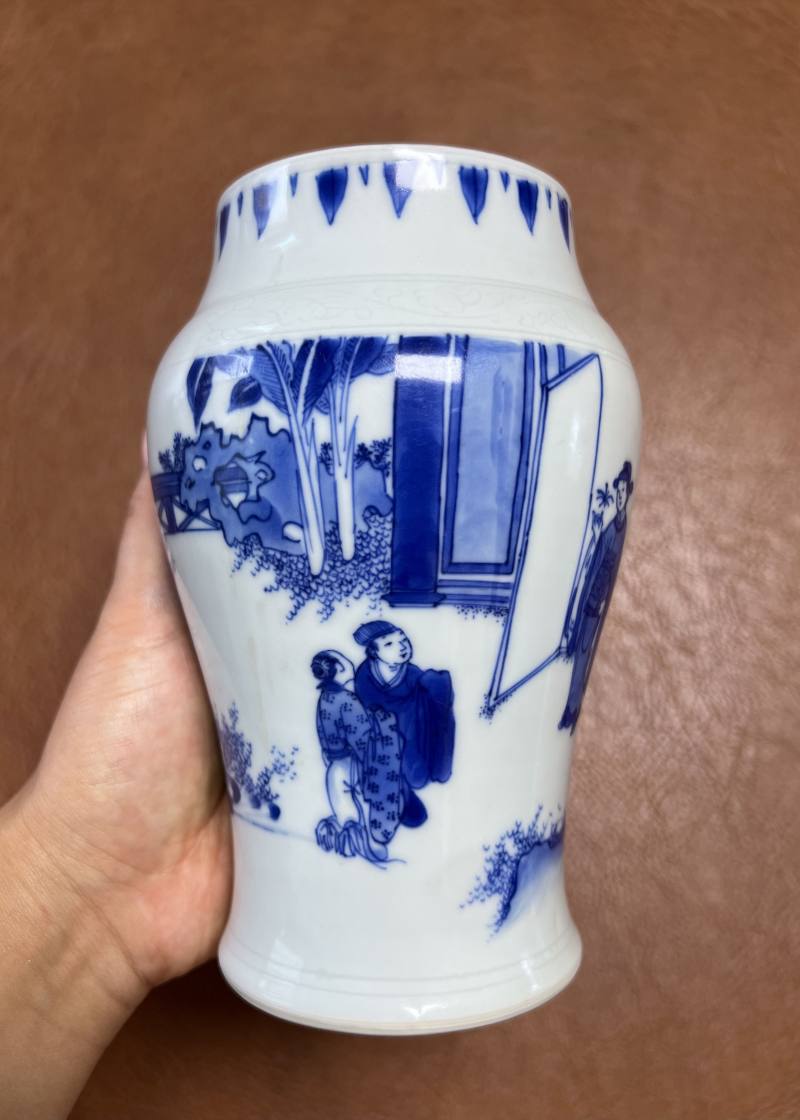 明崇祯 青花折桂图莲子罐 - 图6