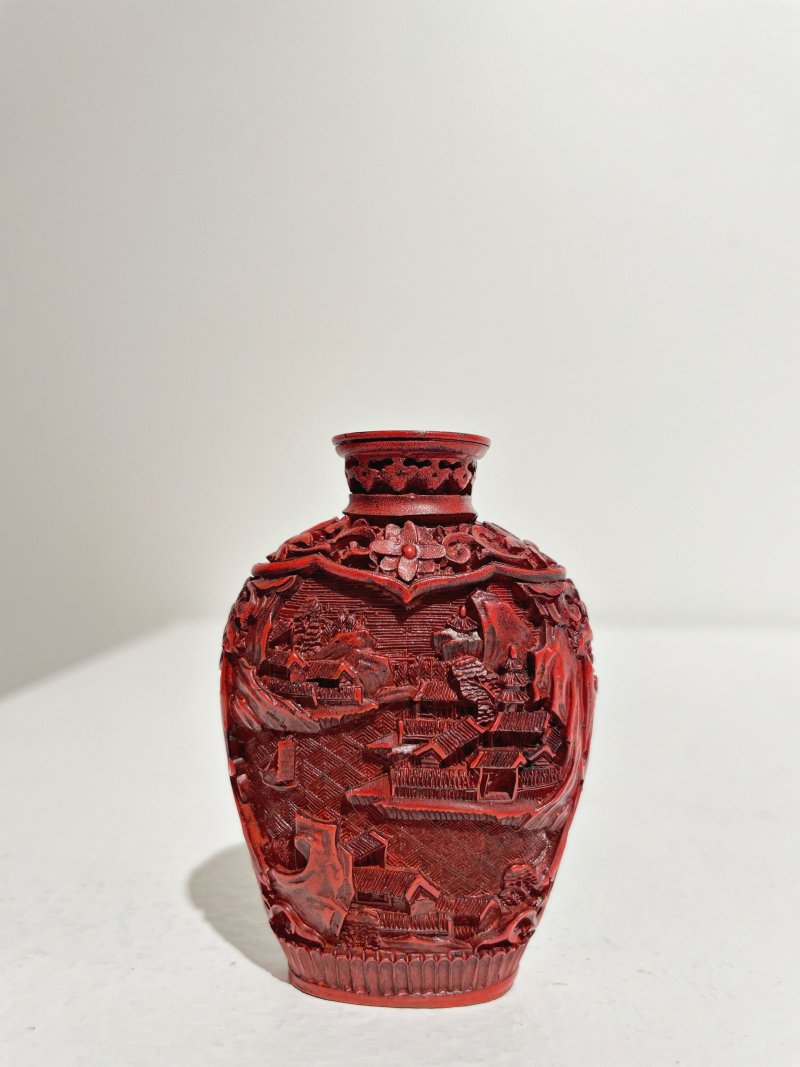 十九世紀 剔紅山水人物故事紋鼻煙壺 | A CINNABAR LACQUER 'LANDSCAPE' SNUFF BOTTLE - 图18