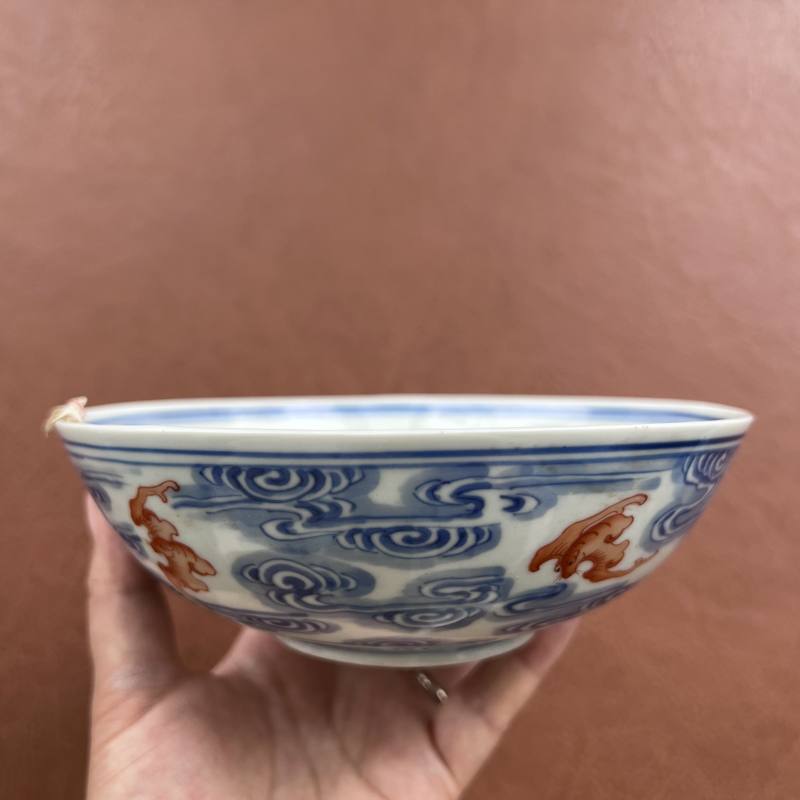 清光绪 “清华珍品”款青花矾红洪福齐天纹碗 - 图14