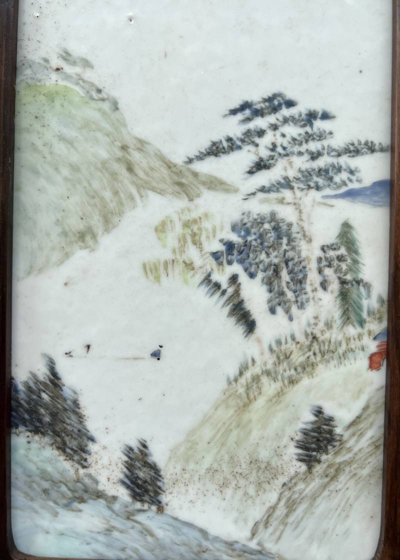 清光绪 浅绛彩山间泛舟图插屏 - 图6