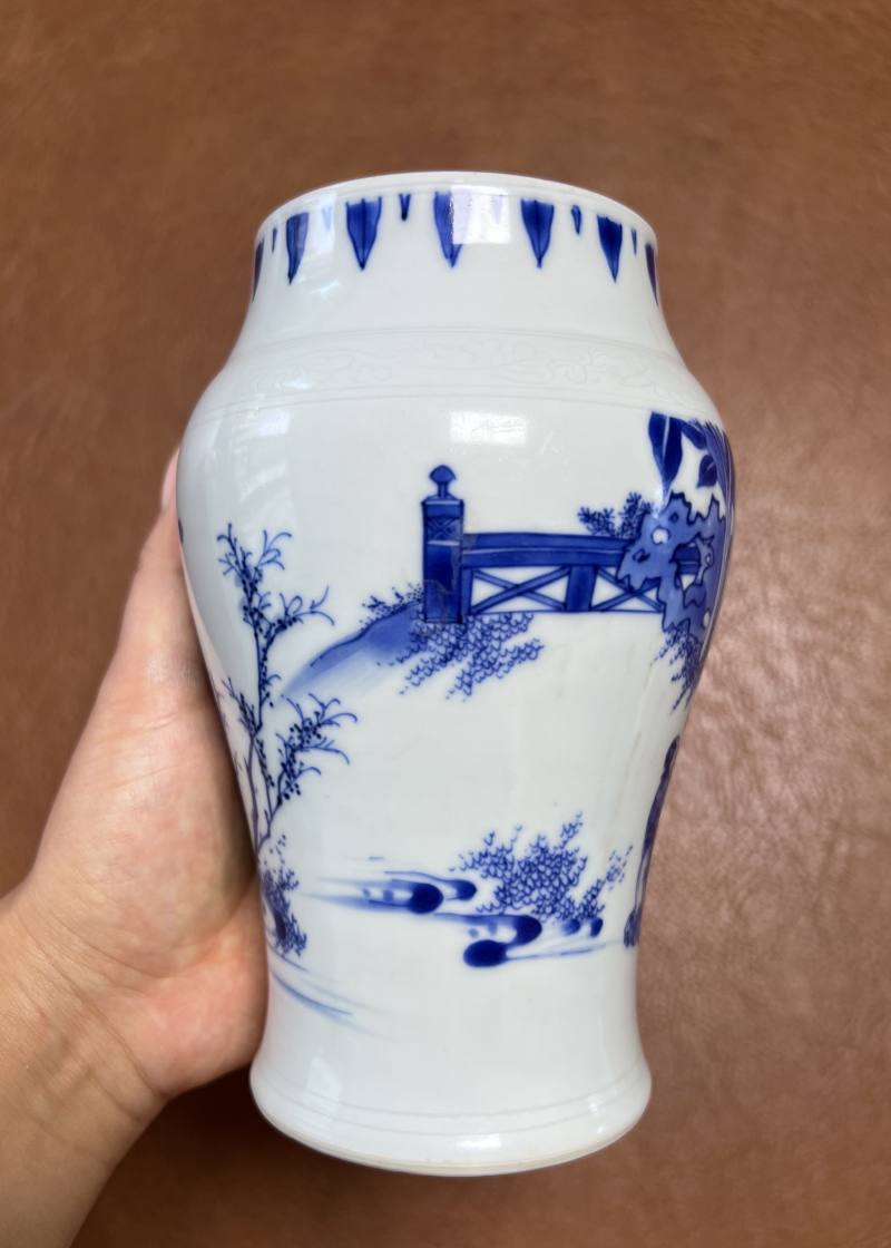 明崇祯 青花折桂图莲子罐 - 图7