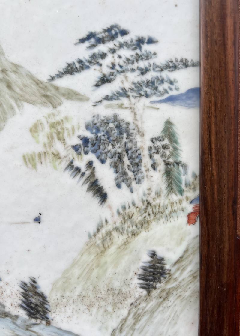 清光绪 浅绛彩山间泛舟图插屏 - 图8