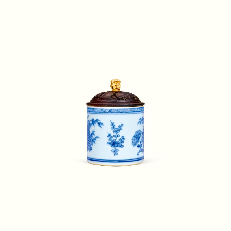 清康熙 青花花卉纹香筒 - 图2