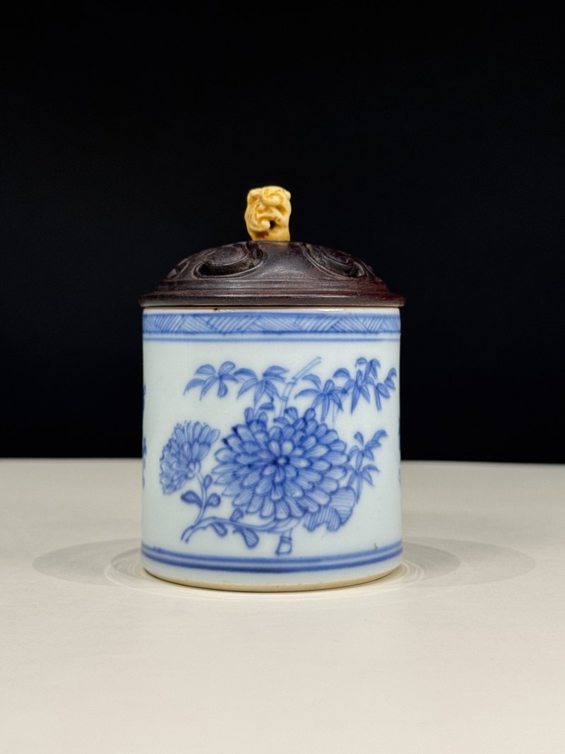 清康熙 青花花卉纹香筒 - 图3