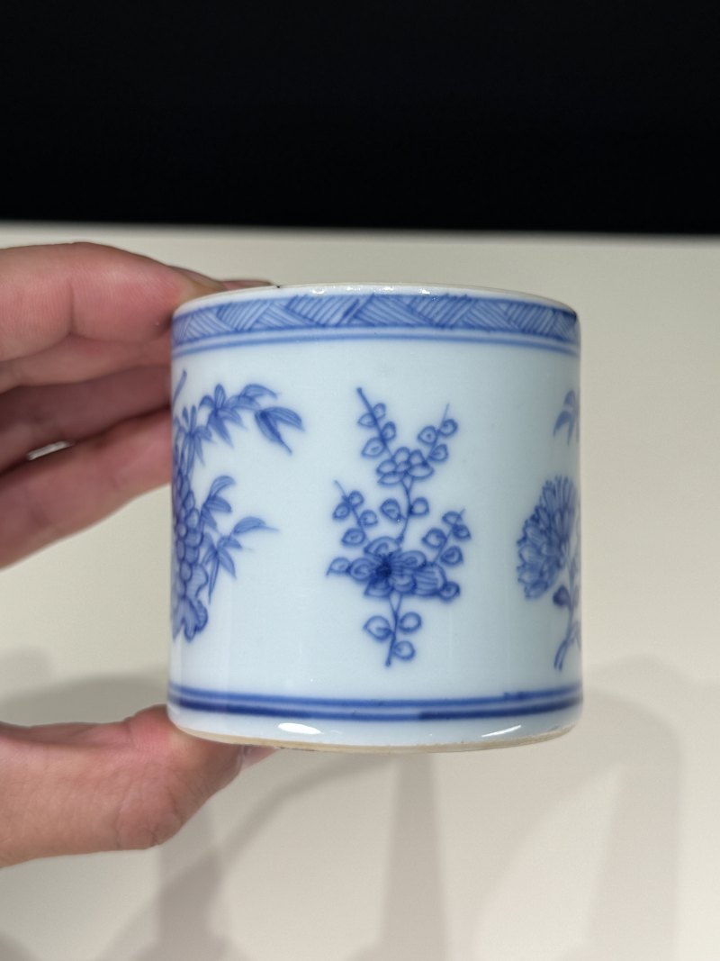 清康熙 青花花卉纹香筒 - 图8
