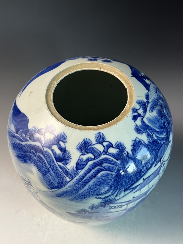 清 青花山水纹冬瓜罐 - 图3