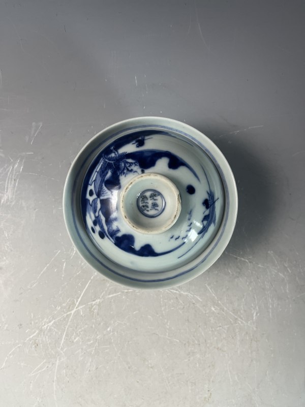 清中期 青花山水人物纹盖碗 - 图5