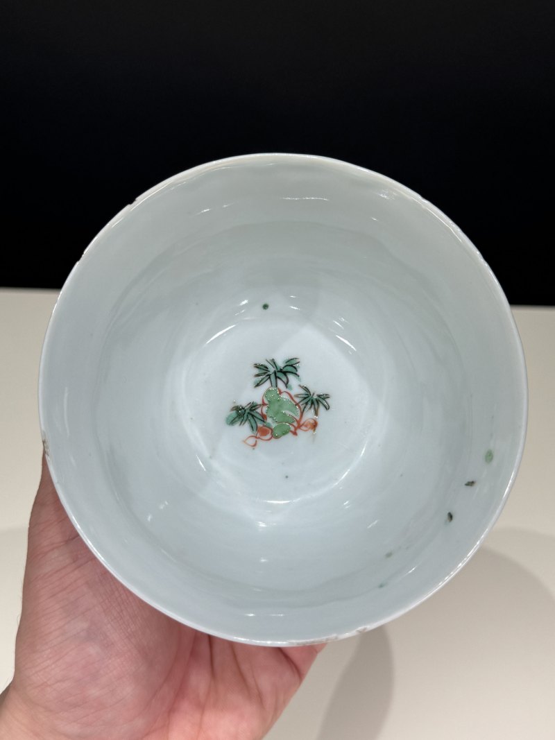 明天启-崇祯 “松石斋”款青花五彩灵仙祝寿茶碗一组四只 - 图9