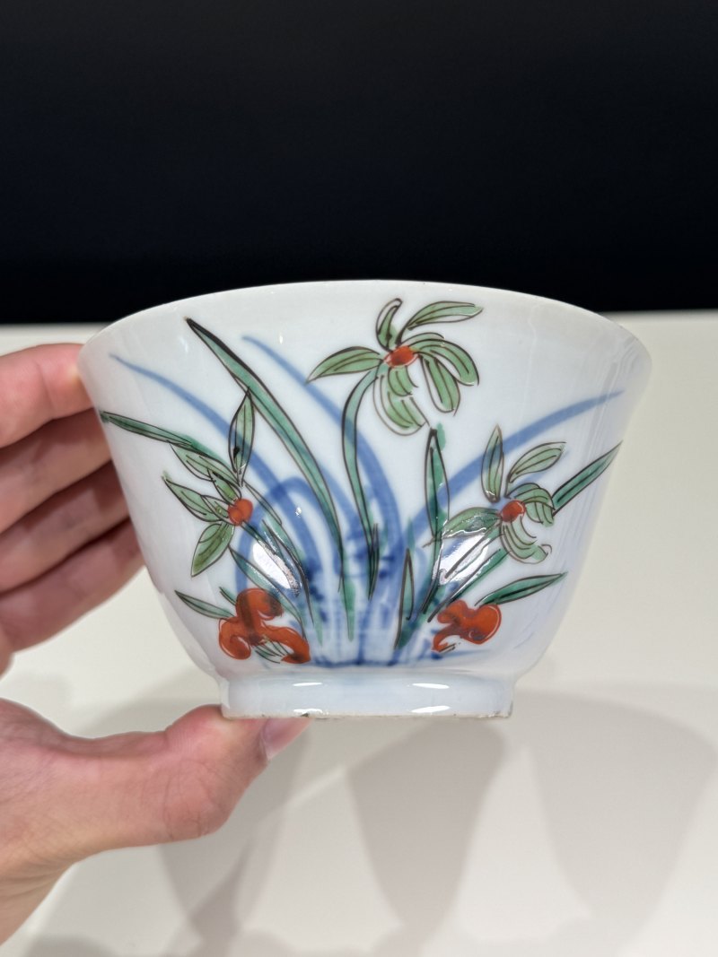 明天启-崇祯 “松石斋”款青花五彩灵仙祝寿茶碗一组四只 - 图12