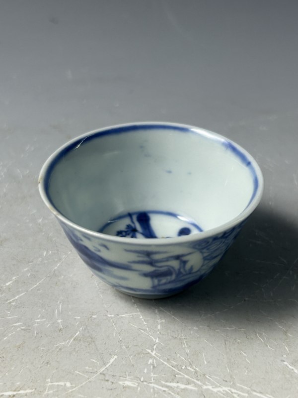 清康熙 青花山水人物小杯 - 图7