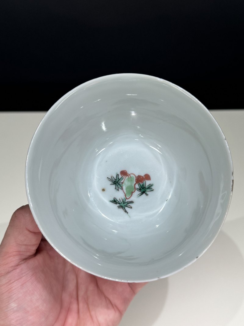 明天启-崇祯 “松石斋”款青花五彩灵仙祝寿茶碗一组四只 - 图16