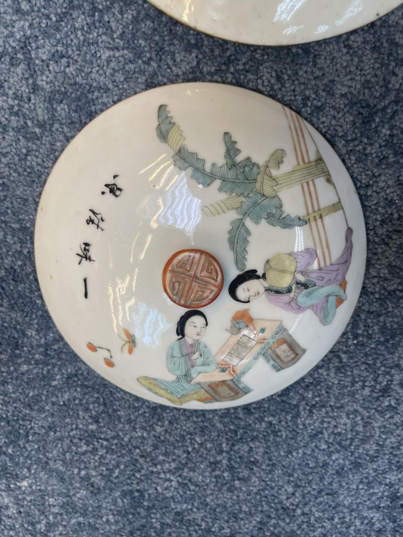    民國 粉彩人物花鳥蓋鍋（有損） - 图10