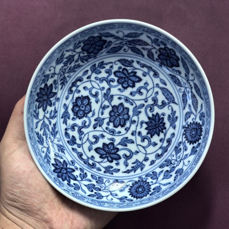 清道光 青花缠枝花卉纹盘 - 图4