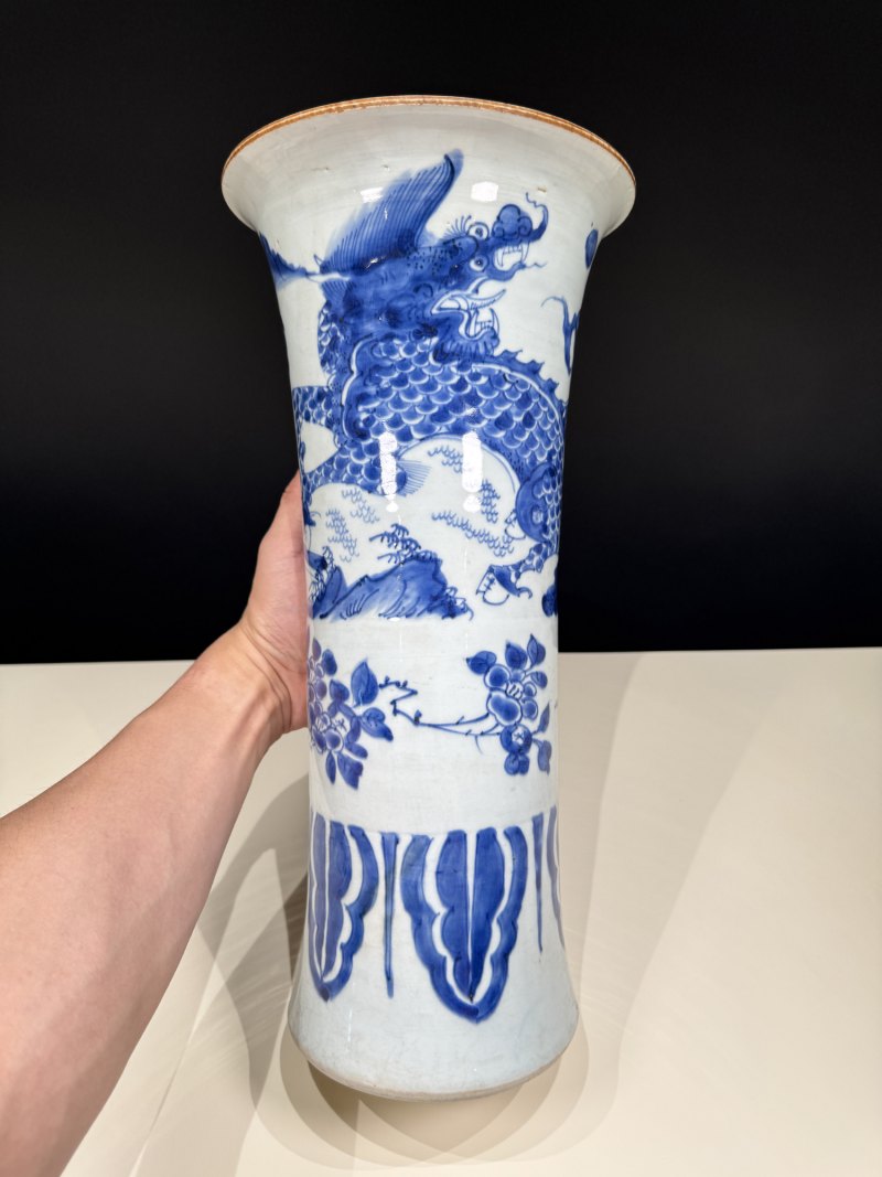 清顺治 青花麒麟芭蕉纹花觚 - 图5