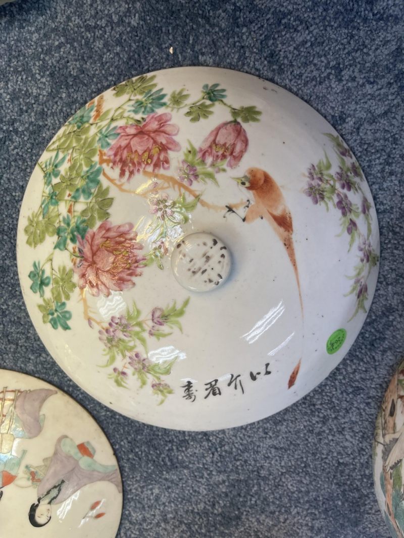    民國 粉彩人物花鳥蓋鍋（有損） - 图12