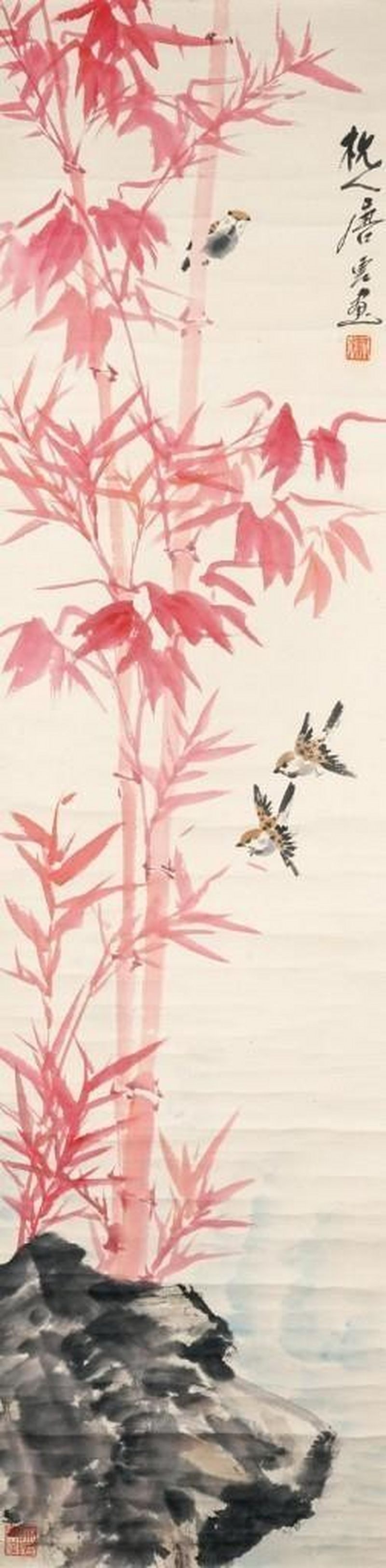    唐雲 竹雀圖