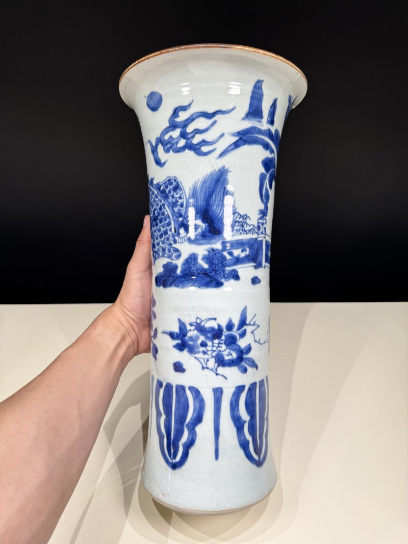 清顺治 青花麒麟芭蕉纹花觚 - 图8
