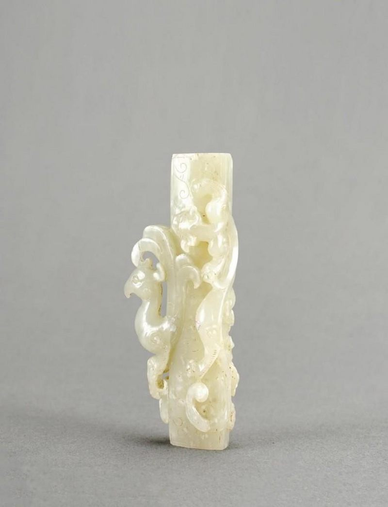    白玉龍鳳浮雕扁律