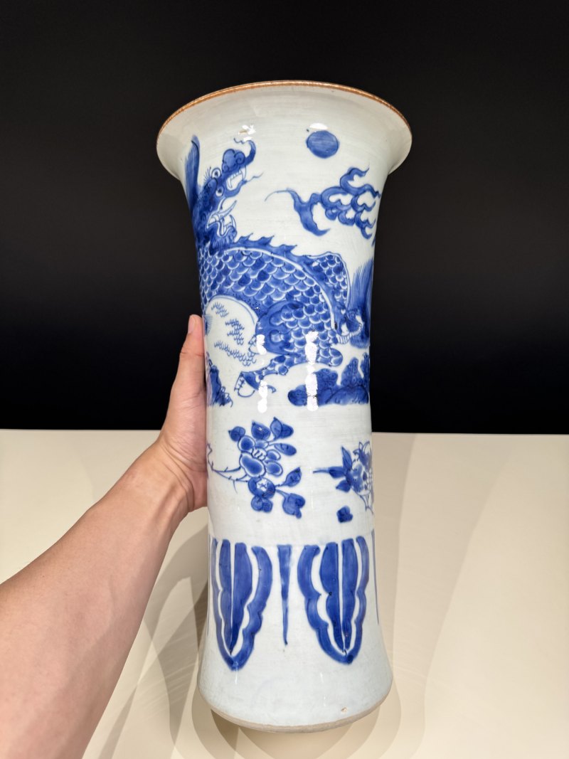 清顺治 青花麒麟芭蕉纹花觚 - 图9