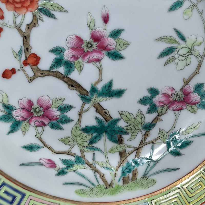 清光绪 粉彩艾叶祥符花卉纹折腰盘 - 图5