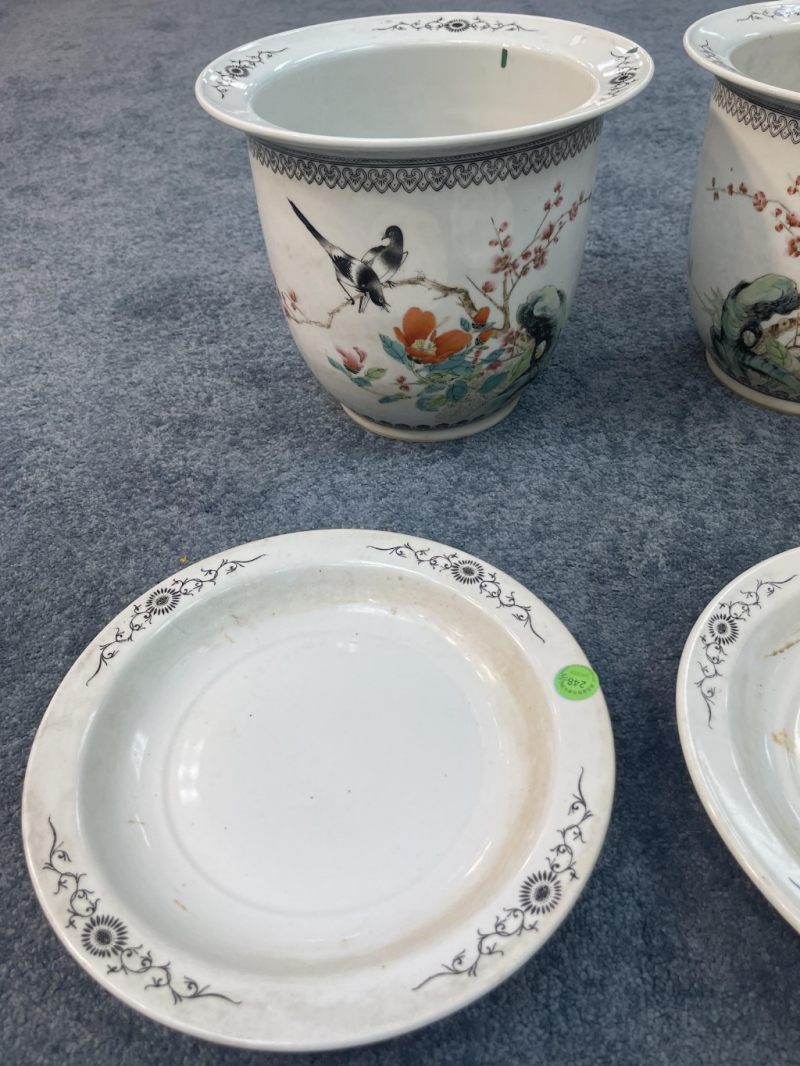    八十年代 粉彩花鳥梅花紋花盆一對 - 图13